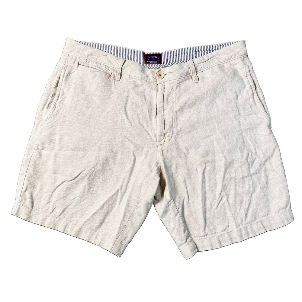 UNTUCKit St. Julien Men Tan Linen Cotton Blend Shorts Size 34 40542 Regular Fit